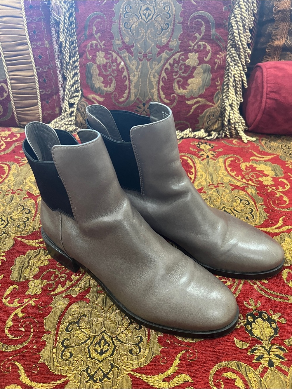 Clarks Taupe Leather Chelsea Ankle Boots with Black Elastic Panels